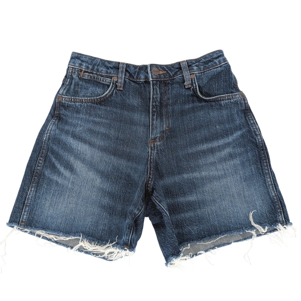 Wrangler High Rise Cowboy Denim Shorts Women 27 Dark Wash Raw Hem Boho Festival